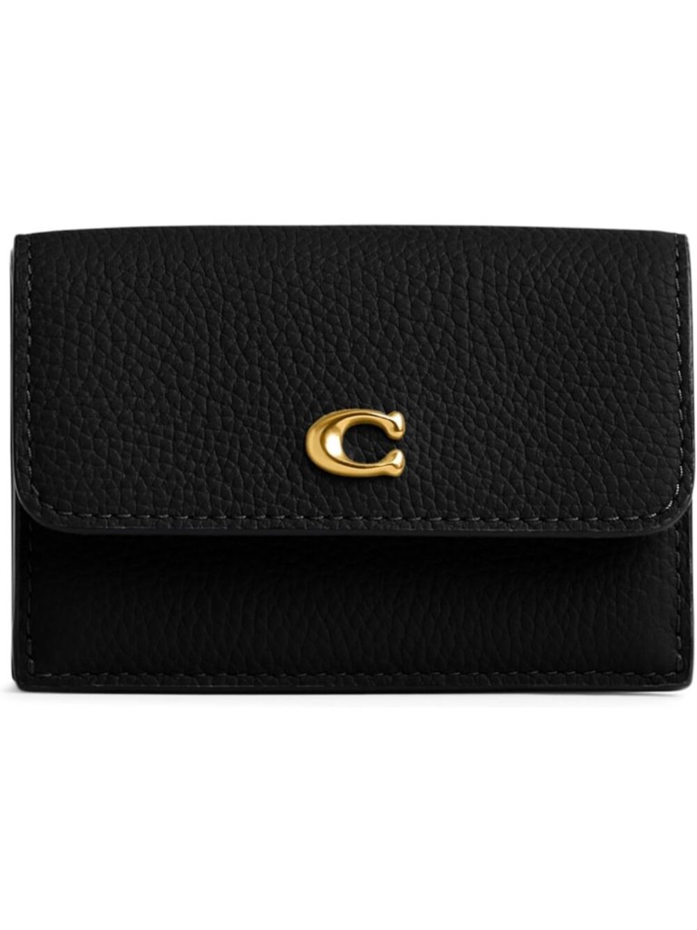 Polished Pebble Leather Mini Trifold Wallet - Black, Compact & Stylish Accessory
